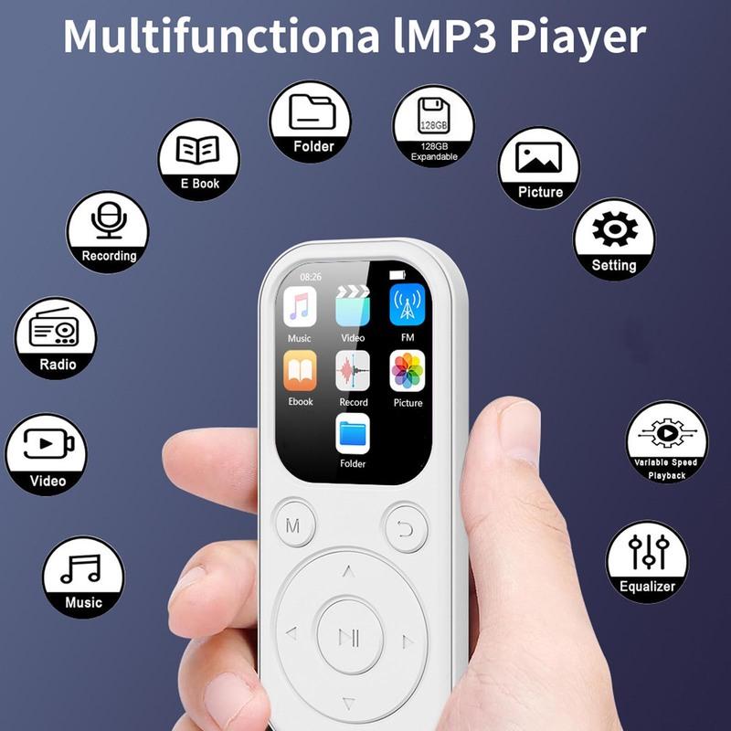 MP3 Player with Bluetooth 5.4 HiFi Speaker Voice Recorder 2.01in Screen Multi Functional Portable Music Players Type C Charging