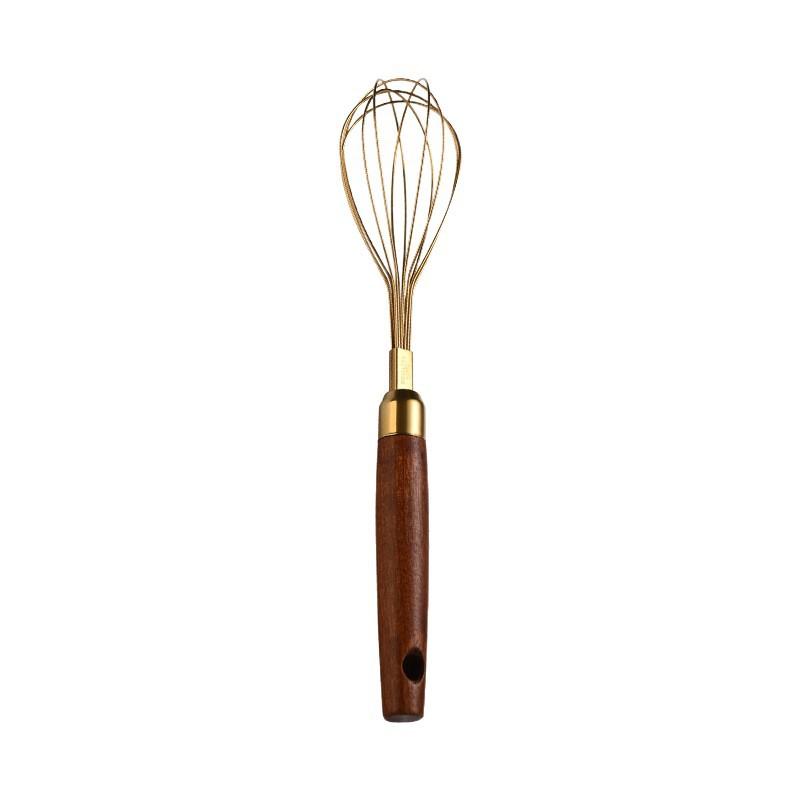 Thickened and Densified 304 Stainless Steel Wooden Handle Egg Beater A Hand-baking Tool for Flour and Cream