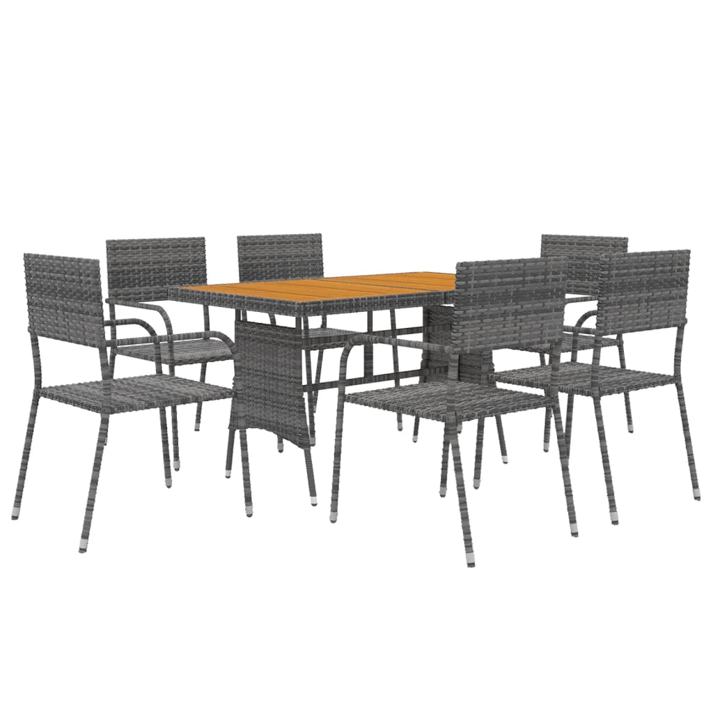7 Piece Garden Dining Set Poly Rattan Grey
