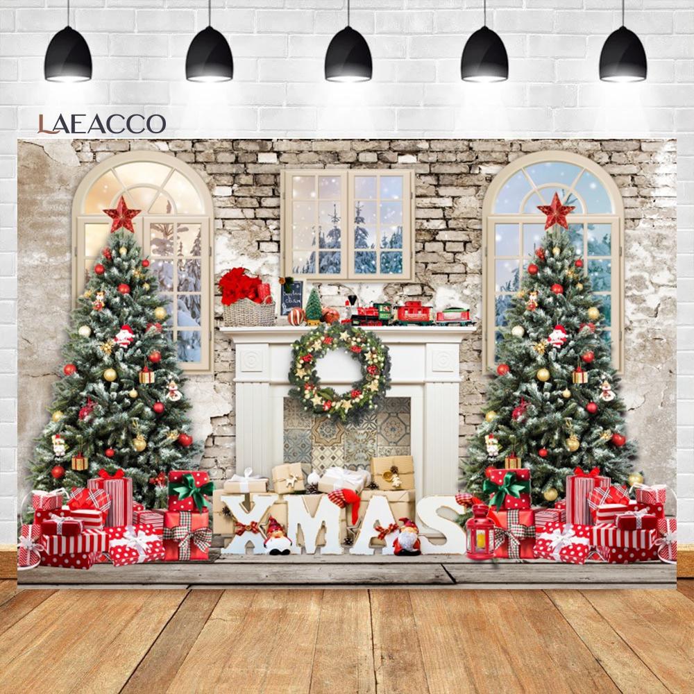 Laeacco Christmas Camper Pography Backdrop Winter Snowy Pine Trees Mini Bus Baby Birthday Family Holiday Portrait Background
