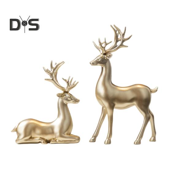

2 шт., парная фигурка оленя, стоящая, лежащая, статуя оленя из смолы, скульптура лося, рождественская, для домашнего офиса, книжной полки, украшения для рабочего стола, орнамент A