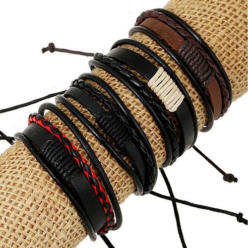 Unisex Vintage Retro mehrschichtiges geflochtenes Kunstleder-Armband