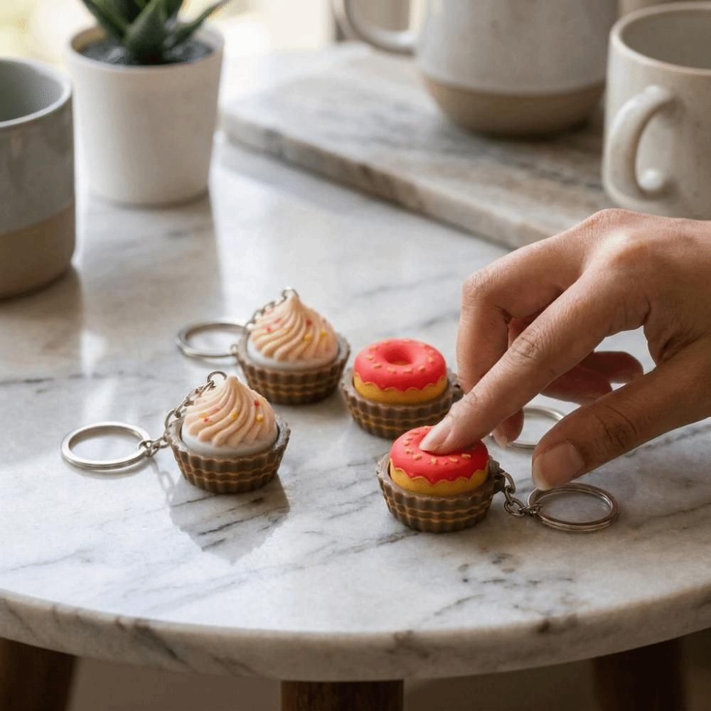Simulated Dessert Clicker Keychain 3D Printed Cupcake Donut Key Chain  Backpack Decor