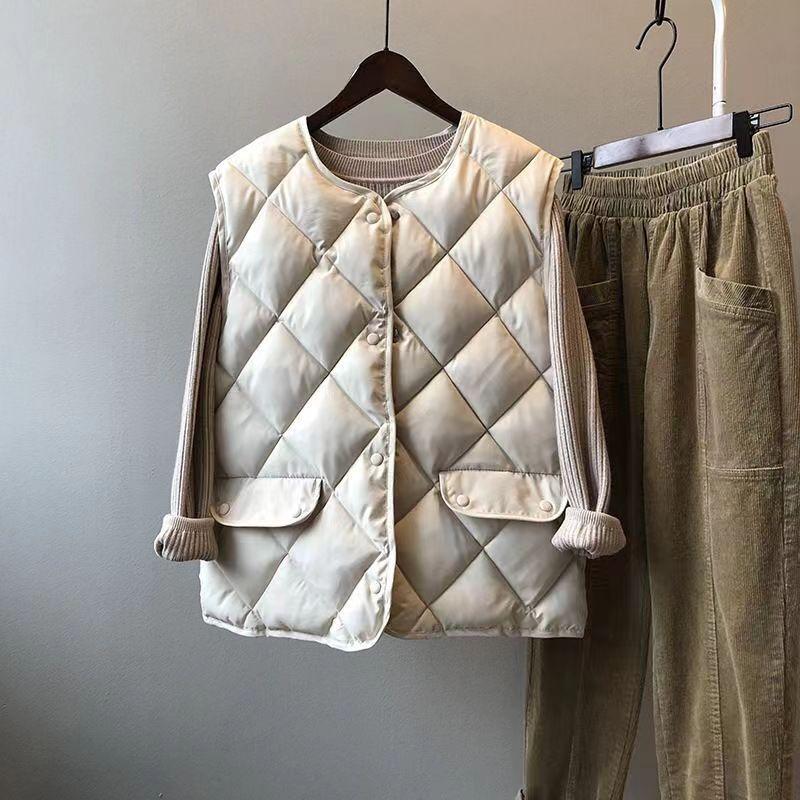 Autumn and Winter Cotton Jacket Women's Short Vest Diamond Grid Cotton Jacket Wear A Korean Style Versatile Vest with A Vest and Shoulder Over A Coat