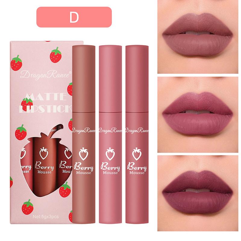 3 Strawberry Suit Velvet Matte Lip Gloss Lipstick Lip Gloss Female Non-stick Cup Cute Suit