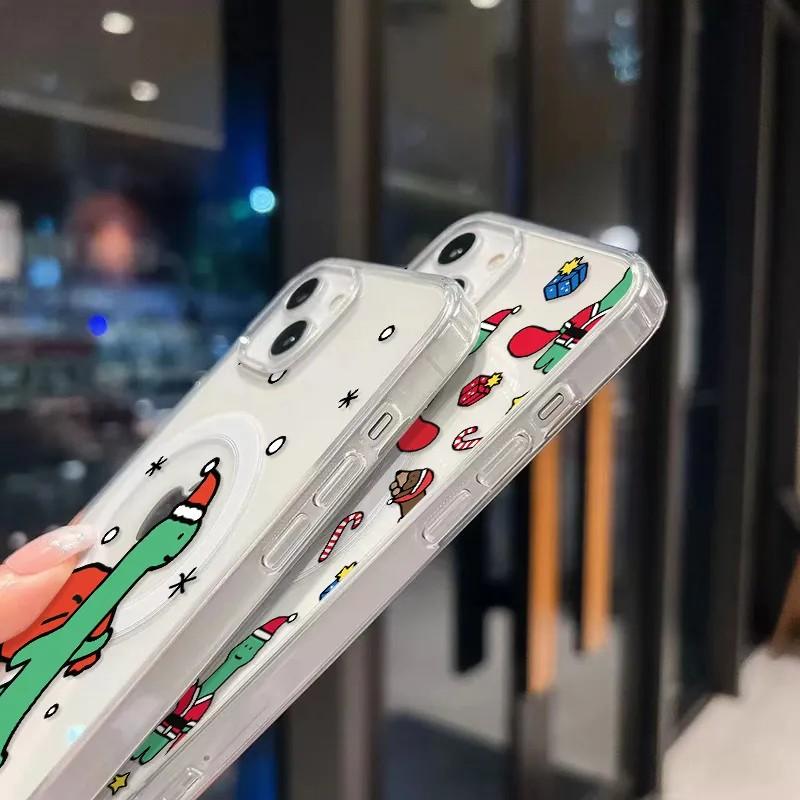 Christmas Cute Cartoon Dinosaur Joguman Magsafe Magnetic Phone Case for iPhone 16 15 14 13 12 11 8 7 Plus Pro Max X XR XSMax Tpu