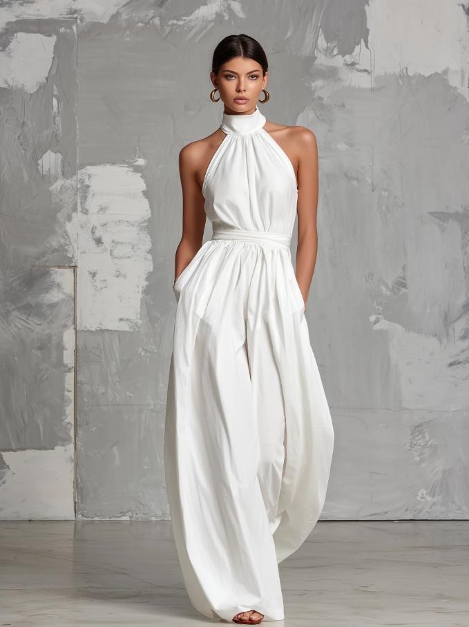 Elegant Backless Halter Sleeveless Wide-Leg Women's Jumpsuit - Summer 2026 Collection, Europe