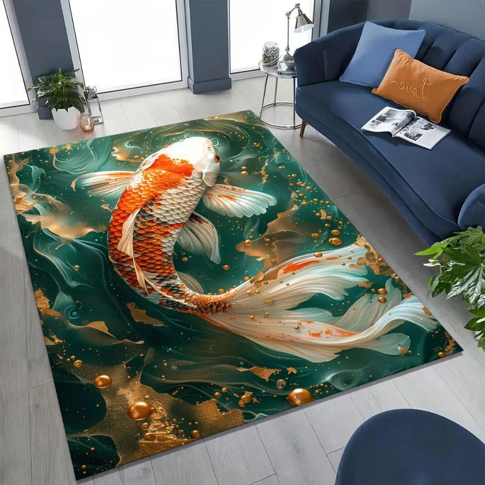 Area Rugs Floor Carpet Mat Koi Fish Pattern Non Slip Soft Plush Floor Mat for Living Room Bedroom Kitchen Home Decor Office Room