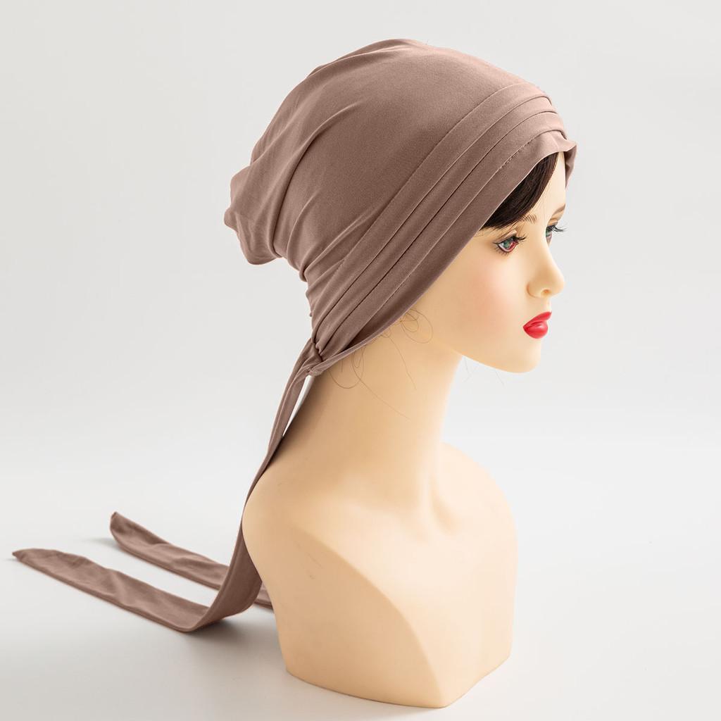 

Pure Color Crystal Linen Long Tail Headscarf Hat For Women With Breezy Style Khaki