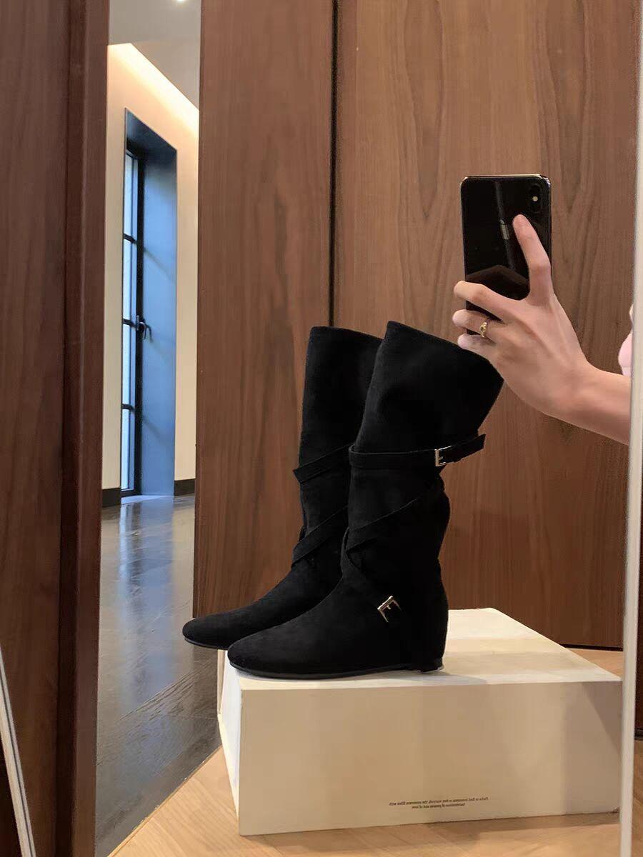 

Really soft leather~ Mailladne heightening boots women s 2025 autumn and winter new pleated stacking boots tall boots 31 чёрный