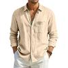 Camicia Estiva da Uomo a Maniche Lunghe Tinta Unita Larga in Cotone e Lino con Tasche Estiva Traspirante Moda Casual Camicie per Uomo