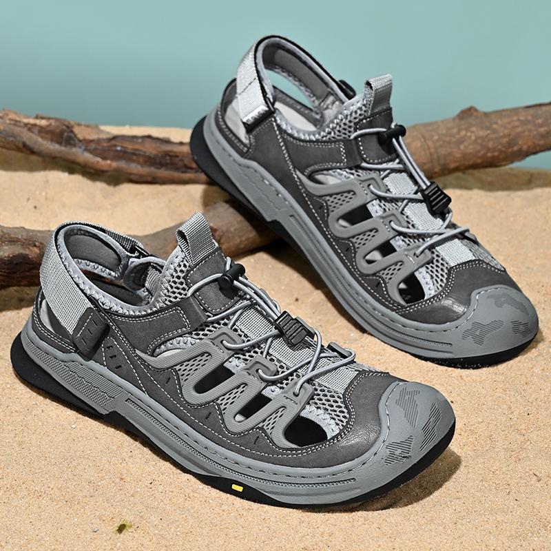 Fashion New Designer Brand Men Young Grid Ventilation Soft Sole Seaside Sandals Summer Outdoor Lightweigh Non-slip Sport Leisure Shoes