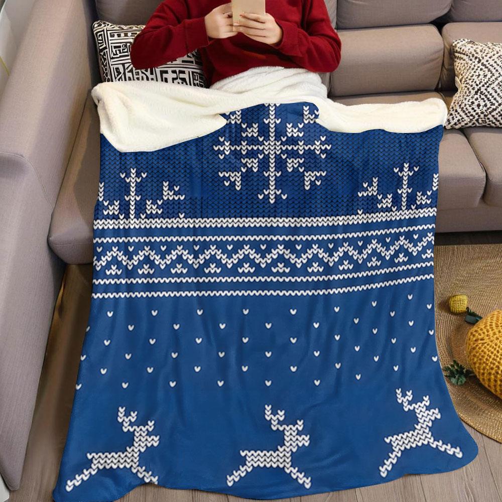 Knit Christmas Fair Isle Flannel Blanket Warm Soft Halloween Christmas Couch Warm Cozy Decorative Decor Gift for All Season