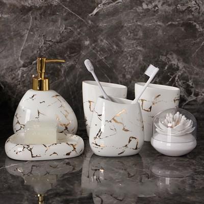 6/7pcs Set Gold Marble Ceramics Bathroom Accessories Set Soap Dispenser/Toothbrush Holder/Tumbler/Soap Dish Bathroom Products