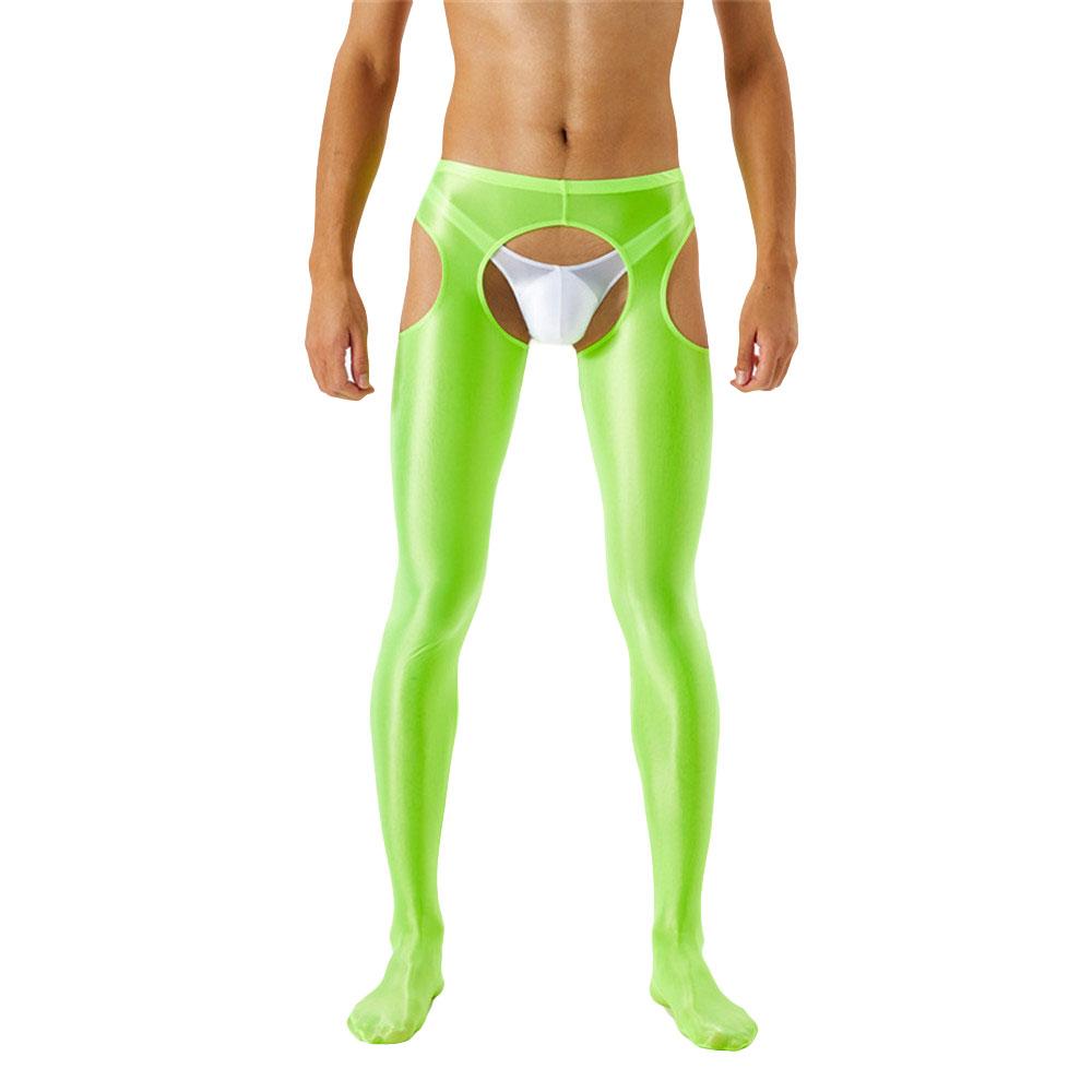 Sexy Men Candy Color Shiny Pencil Pants Sheer See Through Sexy Tight Smooth Elastic Fitness Hollow Out Gym Pants Open Crotch