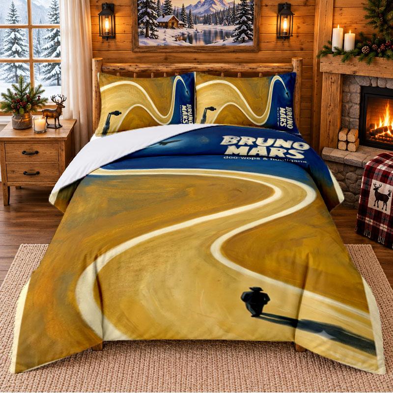 Bruno Mars Pattern Bedding 3Pcs Set Bed Sheet And Pillowcases For Indoor Bedroom