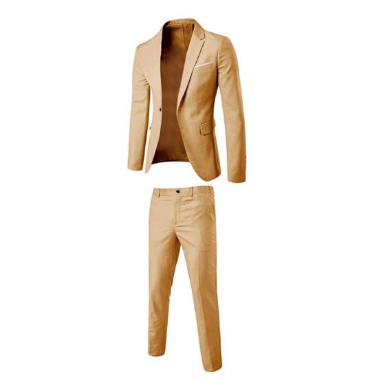 Turndown Collar Blazer Pants Attractive Male Slimming Pure Color Slim Fit Formal Suit