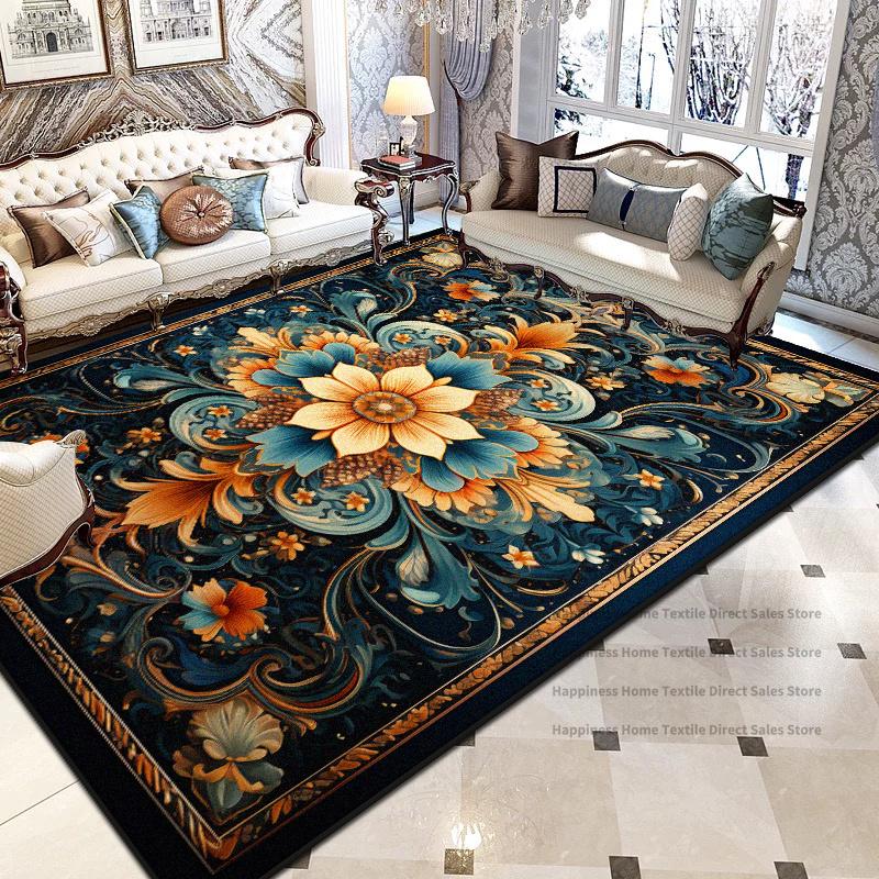Persian Retro Geometric Living Room Luxury Carpet Decoration Bedroom Non-slip Washable Floral Mat Soft Fluffy Office Area Rug