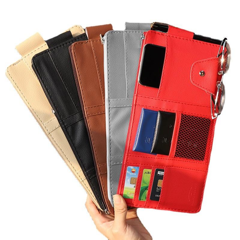 Car Sun Visor Point Pocket Organizer Holder Pu Leather Car Sun Visor Credit Card Organizer Storage Money Holder Sunglasses Clip