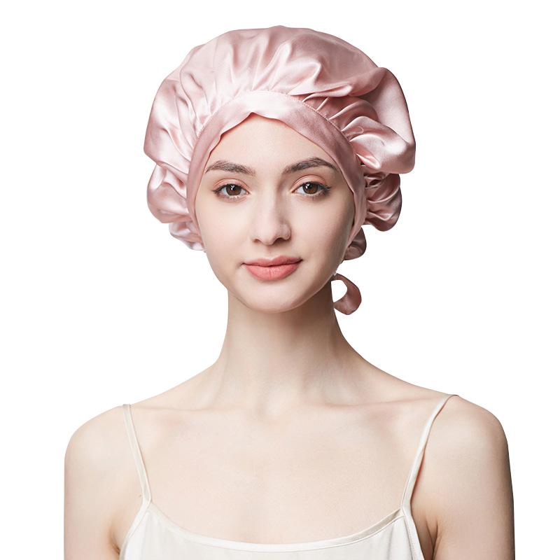 19 Momme Thick Silk Nightcap - 100% Mulberry Silk Hair Growth & Care Cap, Anti-Frizz Bath Cap for Dry Hair
