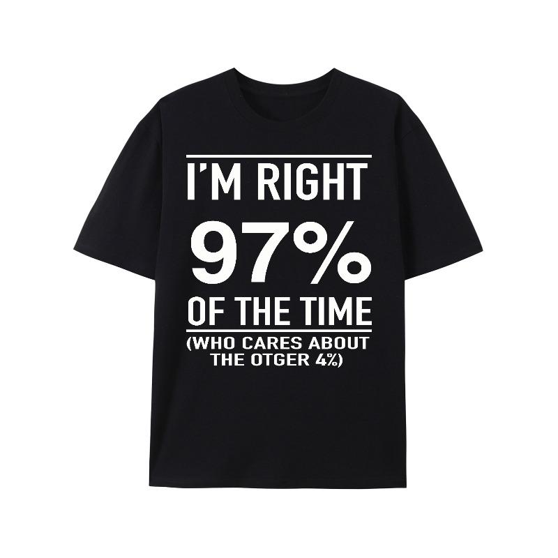 

European sizes I M RIGHT OF THE TIME Round Neck Graphic T-shirts, Causal Tees, Short Sleeve Comfortable Tops, Men s Summer Clothing 4XL чорний