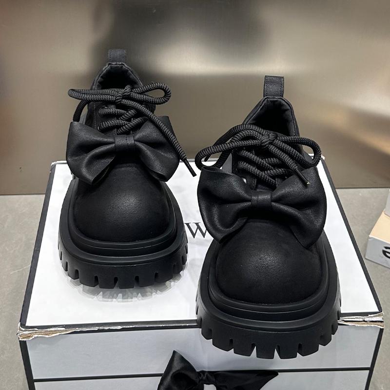 

Женские кожаные туфли на толстой платформе, модные туфли на среднем каблуке с бантом, осенние новые трендовые женские кроссовки для бега и ходьбы, Zapatos 40