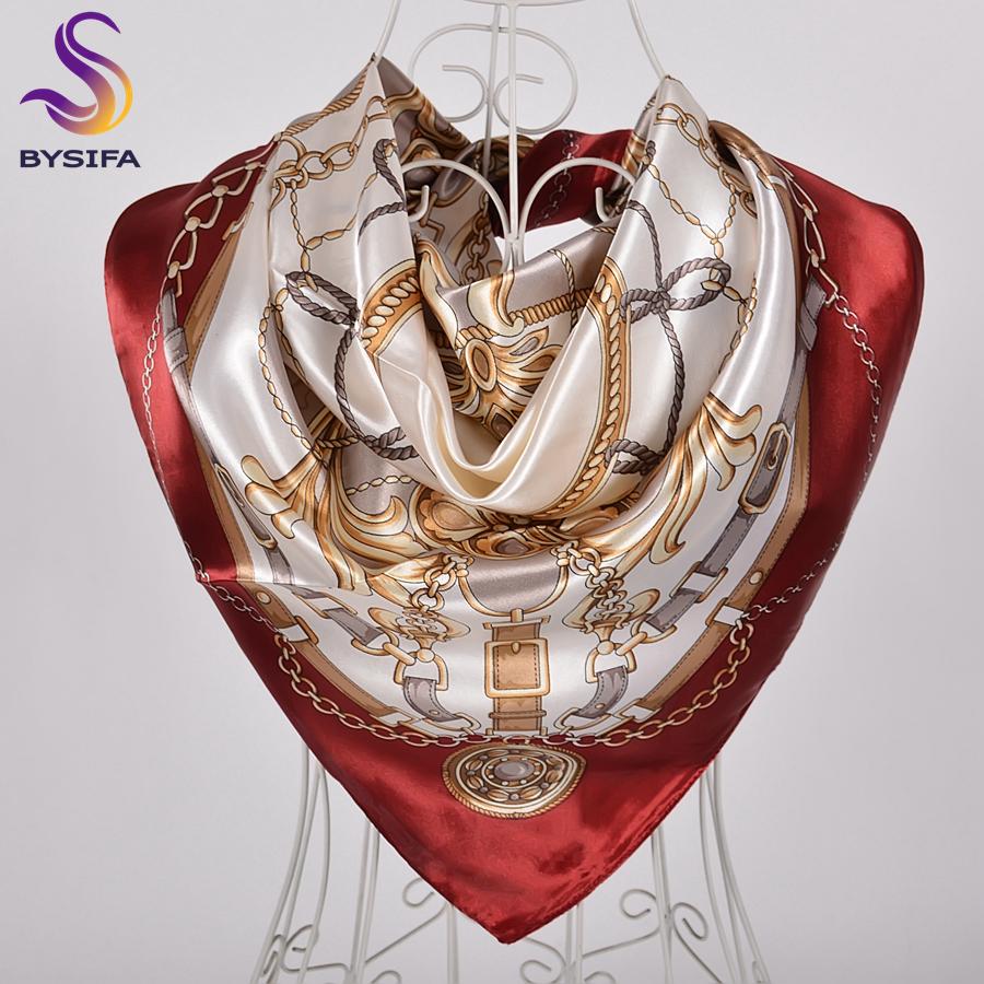 BYSIFA  Blue Green Silk Scarf Shawl Ladies Accessories Fashion Brand Square Scarves New Elegant Female Head Neck Scarves Hijabs