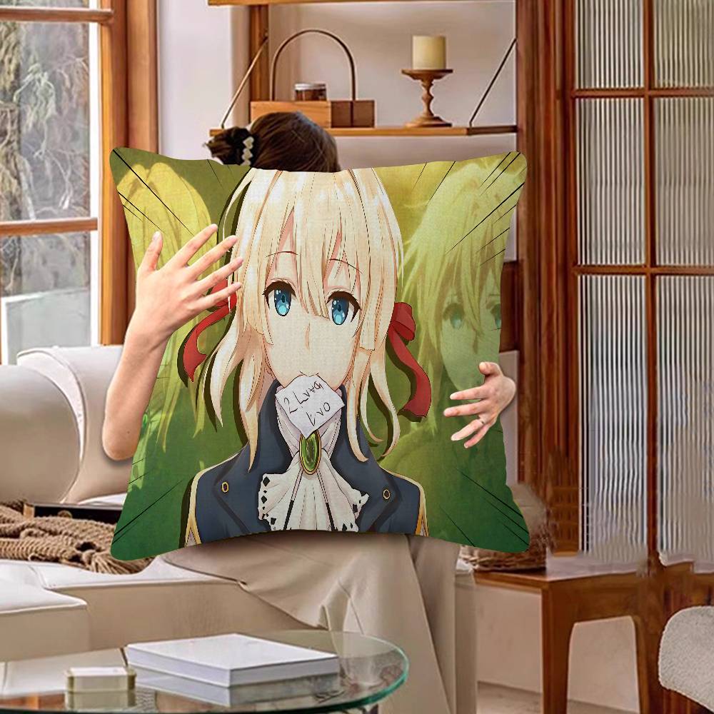 Anime Violet Evergarden Cushion Cover Inches Farmhouse Decor Home Throw Pillow Covers For Couch Decorations