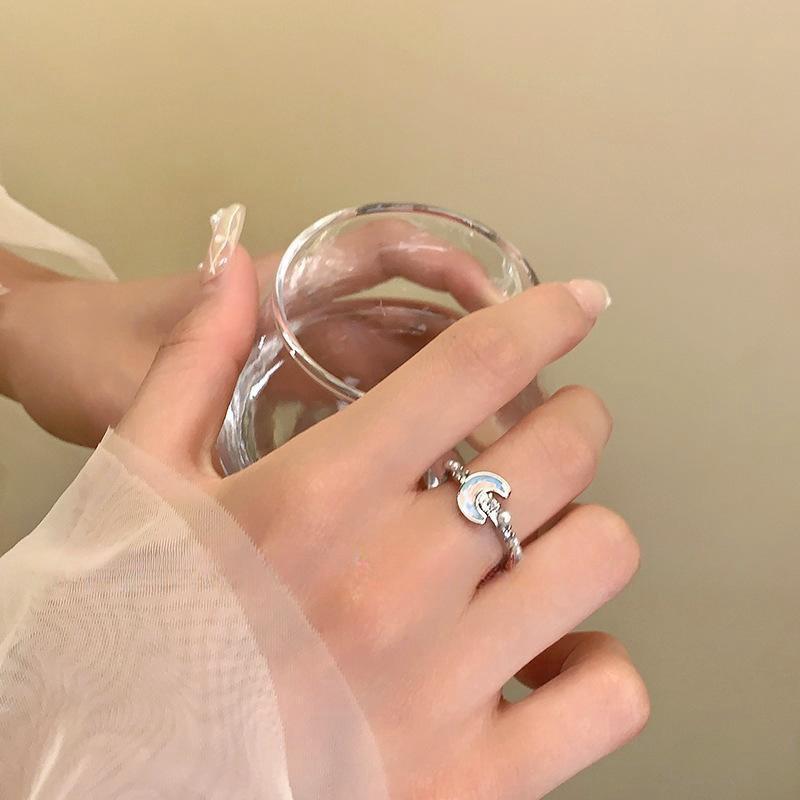 

2025 Кольцо с регулируемым нишевым дизайном «Ледниковый синий звезда луна» для женщин Adjustable