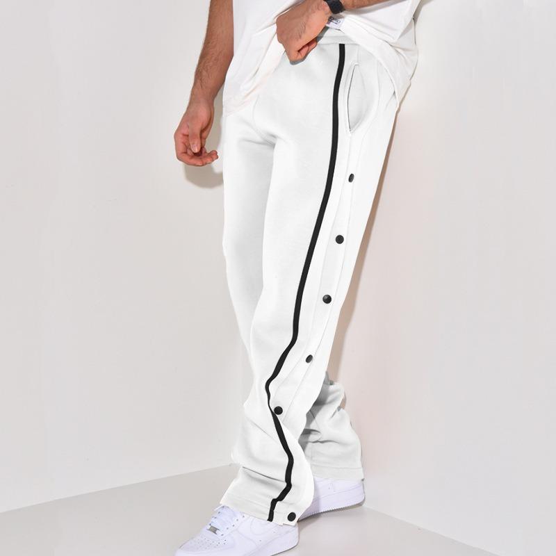 Men's Loose Fit Straight Button Athletic Pants Solid Color Long Pants Casual Pants
