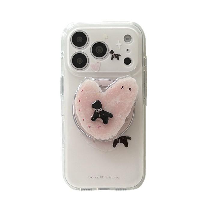 Pink Heart Puppy Magnetic Phone Case for iPhone 17/16 Pro Max/15 Pro - Japanese Korean Style