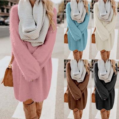 Damen Elegant Mini Kleider Sexy Winter Gestrickt Lässig Langarm T-Shirt Vintage Kleid Klassischer Pullover