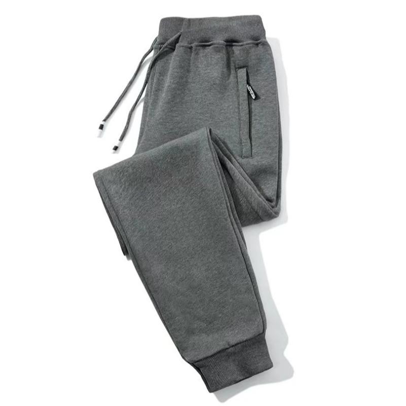 Casual trousers men's autumn and winter new fleece thickened tied pockets zipper large size loose casual sweatpants