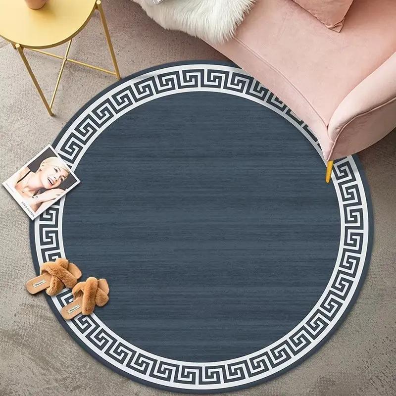 Luxury Classical Round Living Room Rug Simple Black White Bedroom Carpet Toilet Washroom Decoration Rugs Comfortable Floor Mats
