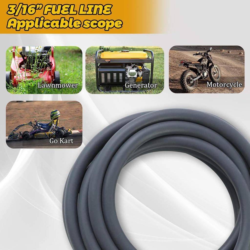 WOTIAN 3/16 Inch ID Fuel Line Hose 10 Feet for Honda Predator Champion Predator Generac Small Engine Generator Mini Bike Go-Kart Rubber Gas Line Hose
