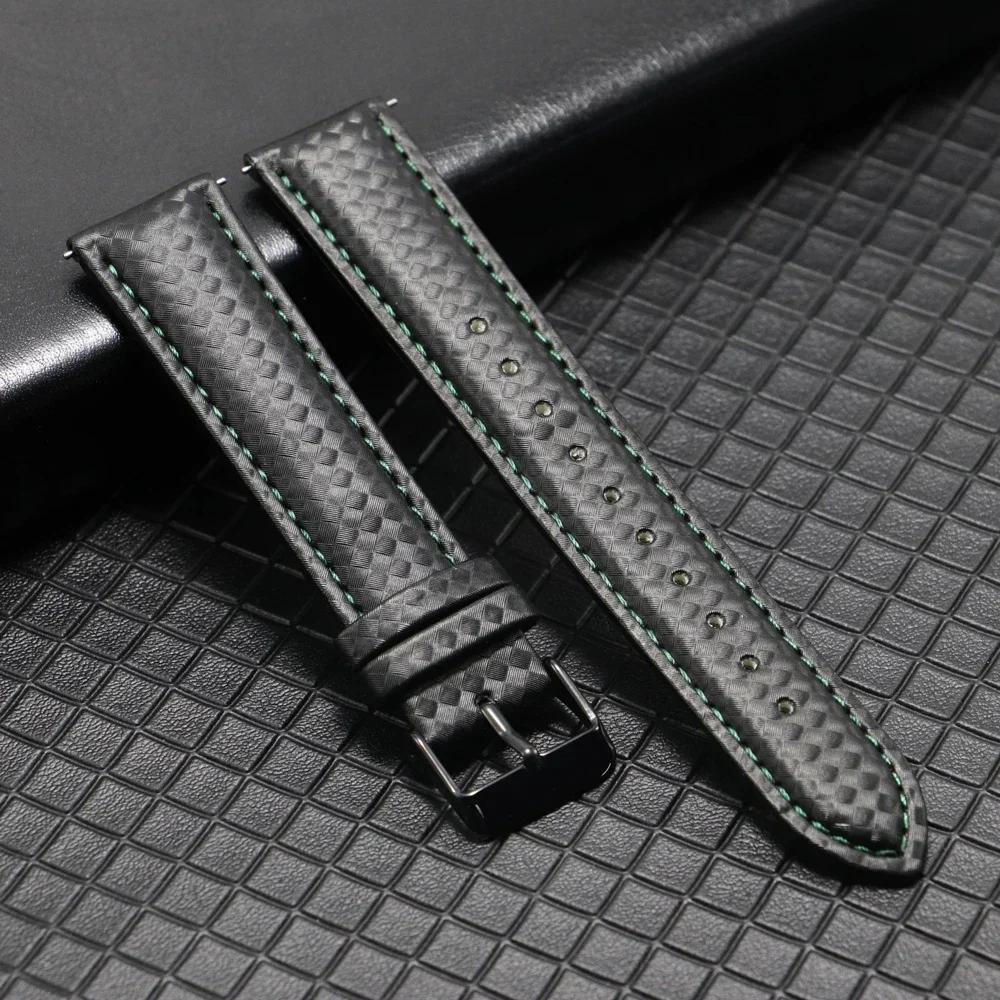 20mm 22mm Quick Release Black Carbon Fiber Leather Watch Strap Band For Galaxy Watch 7 6 5 4 40mm 44mm Gear S3 Replacement Band