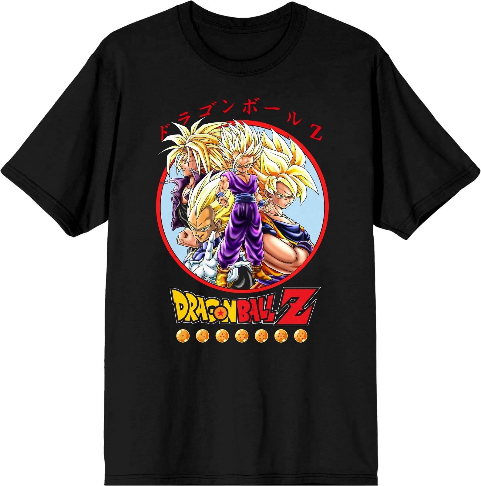 Dragon Ball Z Anime Characters Group Shot Mens Black Graphic Tee Unisex T-Shirt S