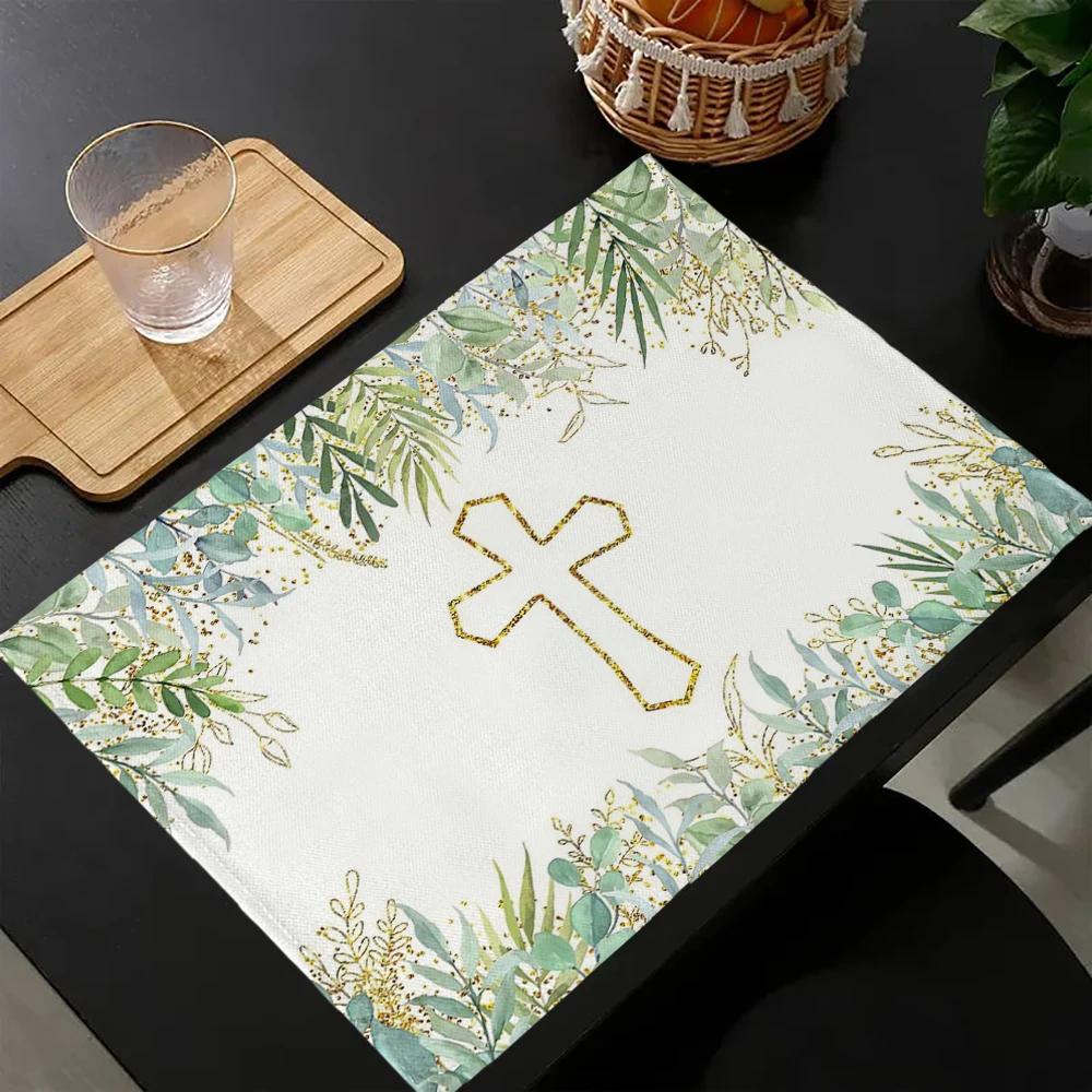 

4PC Placemats, Easter Print Placemats, Table Mats Heat Resistant Coffee Place Mats, For Indoor, Outdoor, Kitchen 30x45cm-4PC