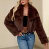 Fashionable Women's Plush Short Jacket Fauxsuit Collar