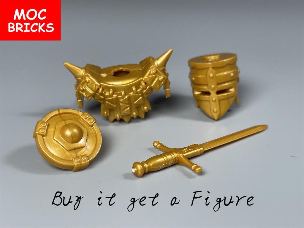 Einzelner MOC Baustein Schwarzer Goldener Rüstungswarrior Mittelalterliche Ritter Rom Waffe Actionfigur Pädagogischer Baustein Geschenke