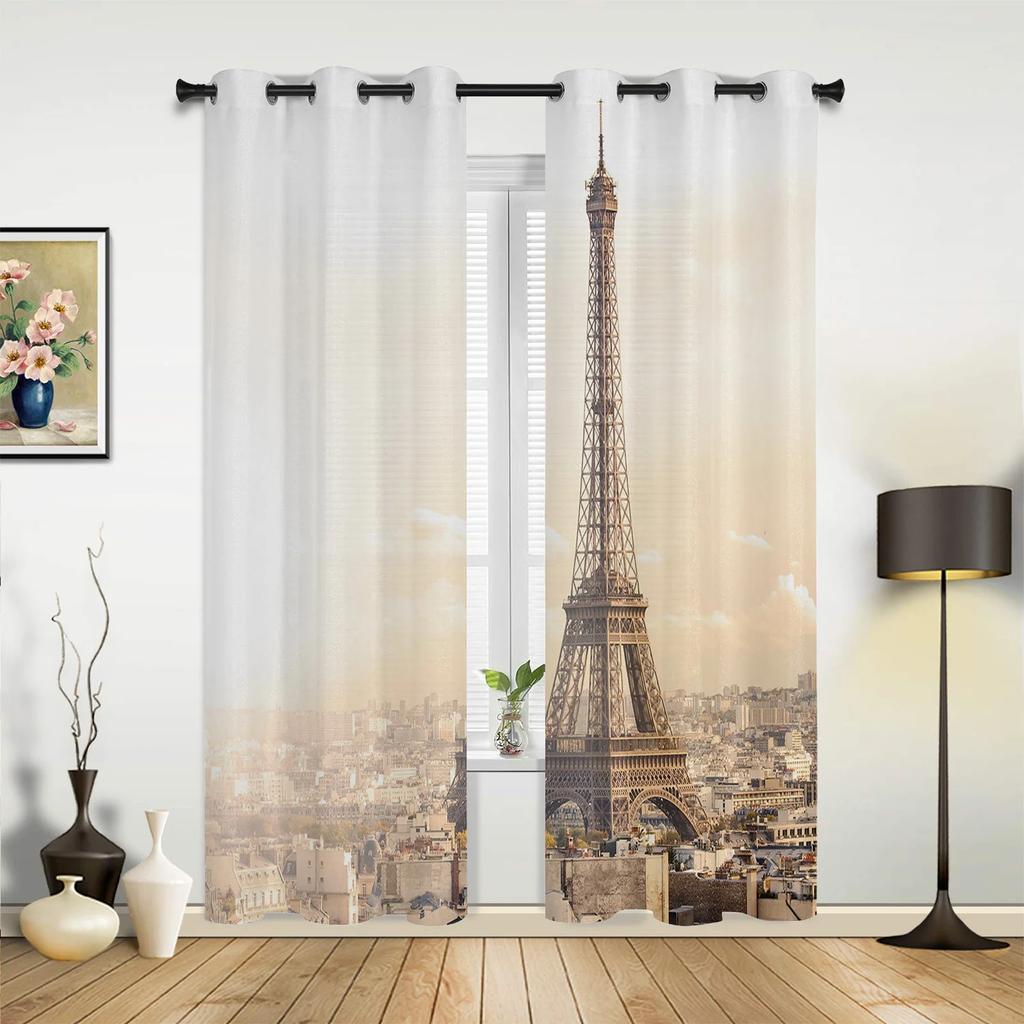France Paris Tower  Air Balloon Retro Curtains for Bedroom Living Room Drapes Kitchen Children Window Curtain Home Decor