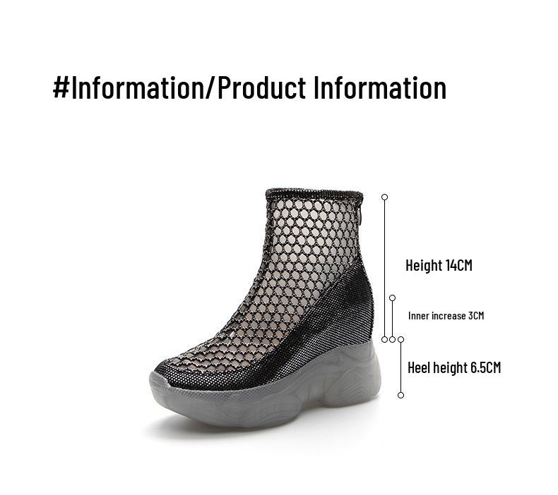 Damskor 2025 Sommar Andningsbara Nätgömda Klackstövlar med Tjock Gelésula