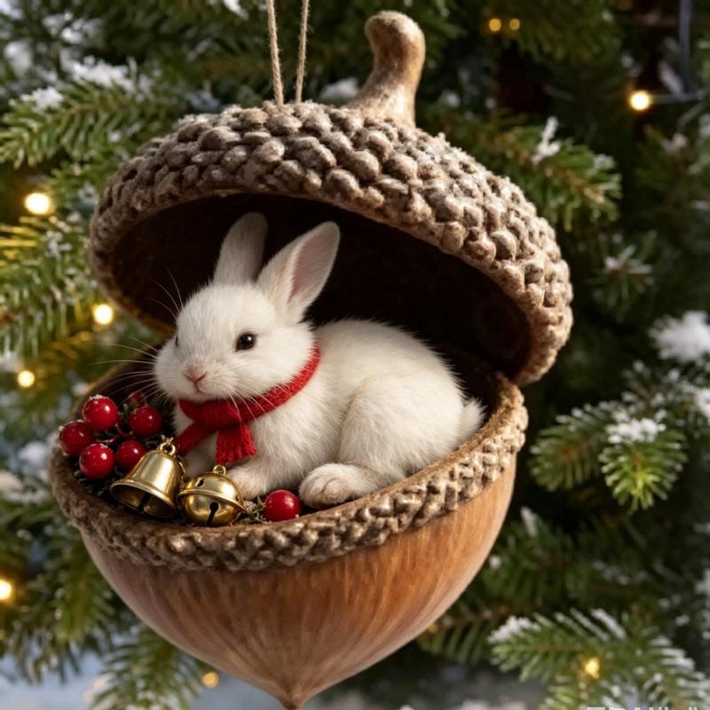 Creative Nut Shell Small Animal Pendants, Christmas Tree Artificial Hedgehog, Puppy, Sheep Ornaments for Festive Decoration