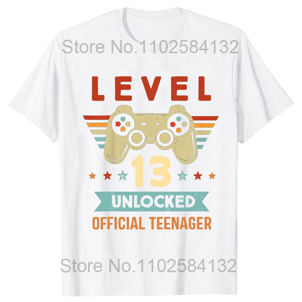 Разблокирован 13-й уровень Официальная футболка на 13-й день рождения Подростка Геймера Летняя уличная одежда с коротким рукавом Официальные подарки для подростка Футболка S