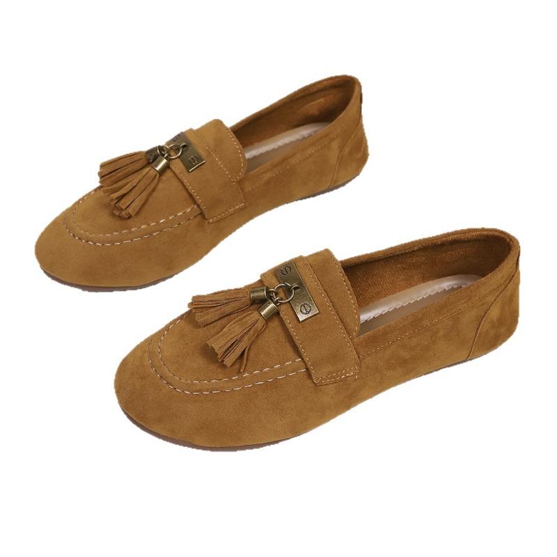 Mocassins Largos Femininos: Sapatilhas Slip-On de Bico Fino com Franjas de Camurça para o Outono, Sapatos Casuais Confortáveis para Mulheres