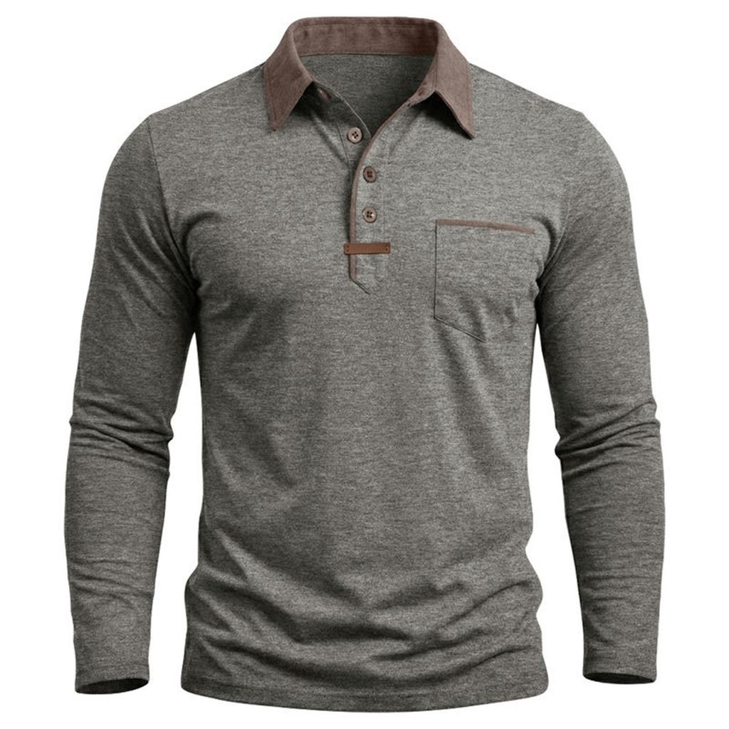 Men's Long Sleeve Golf Polo Shirt Casual Breathable Quick Dry Lightweight Performance Top with Button Placket and Chest Pocket