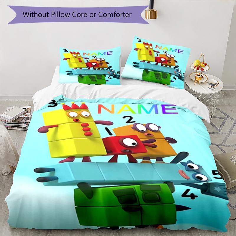3pcs Custom Name Numberblocks Bedding Set Duvet Cover Closure Includes 1 Duvet Cover & 2 Pillowcases, Soft and Comfortable for All Seasons.