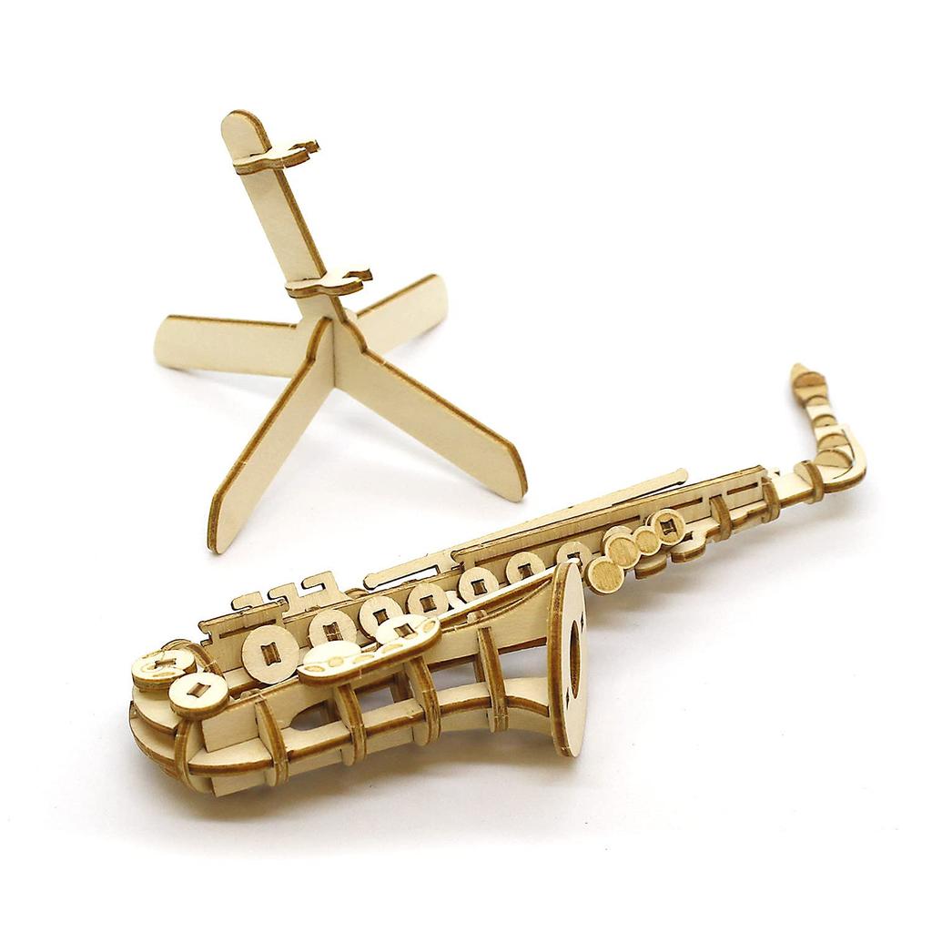 Ki-gu-mi Saxophone Pen Stand - A 3D Wooden Puzzle DIY Craft Kit for Kids and Adults Alike - Educational Toy for Boys and Girls - a Great 3D Art Piece