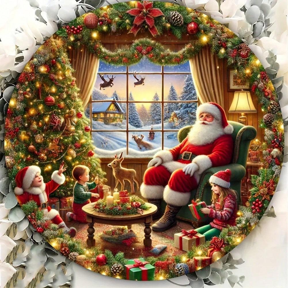 Christmas Santa Kids Metal Tin Sign Farmhouse Decor Holiday Gift Wall Art