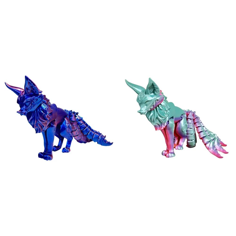 18cm 3D Printed Multi-articular Movable Model Handmade Home Decoration Fox Fidget Toy Nine-Tailed Fox Action Figures Desk Decor